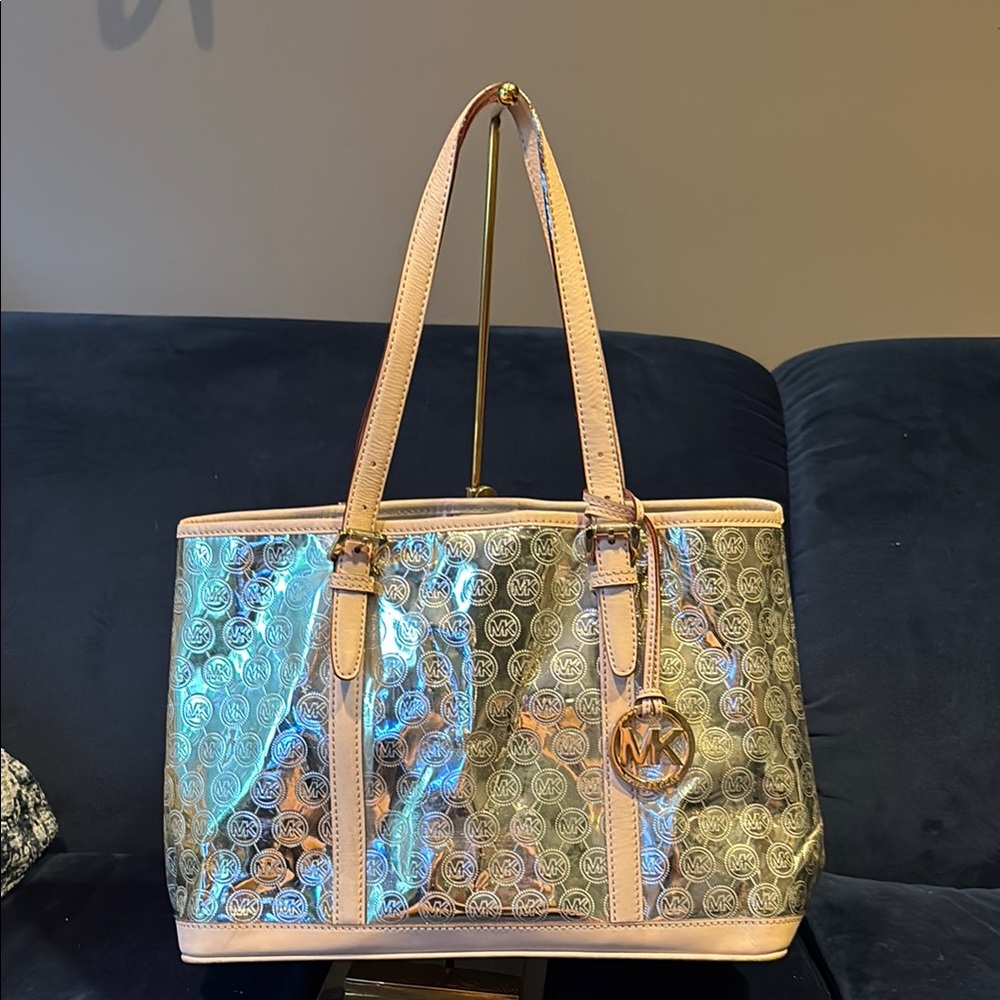 Michael Kors Iridescent Tote with Cream Straps
